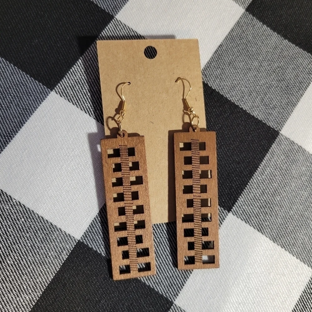 Handmade Wooden cut out Square Boho long dangle Earrings